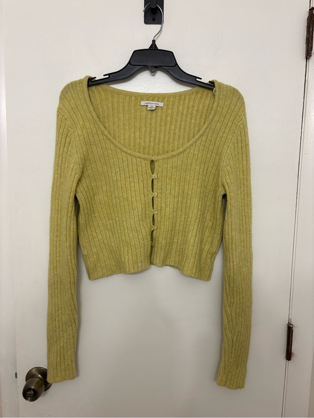 AE Chartreuse Ribbed Cropped Cardigan Sweater Whimsigoth Fairy Grunge Y2K Size L